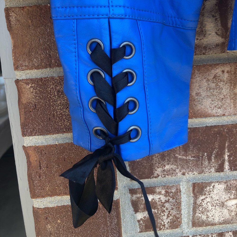 Electric Blue Faux Leather Jacket with lacing detail - Picture 2 of 4